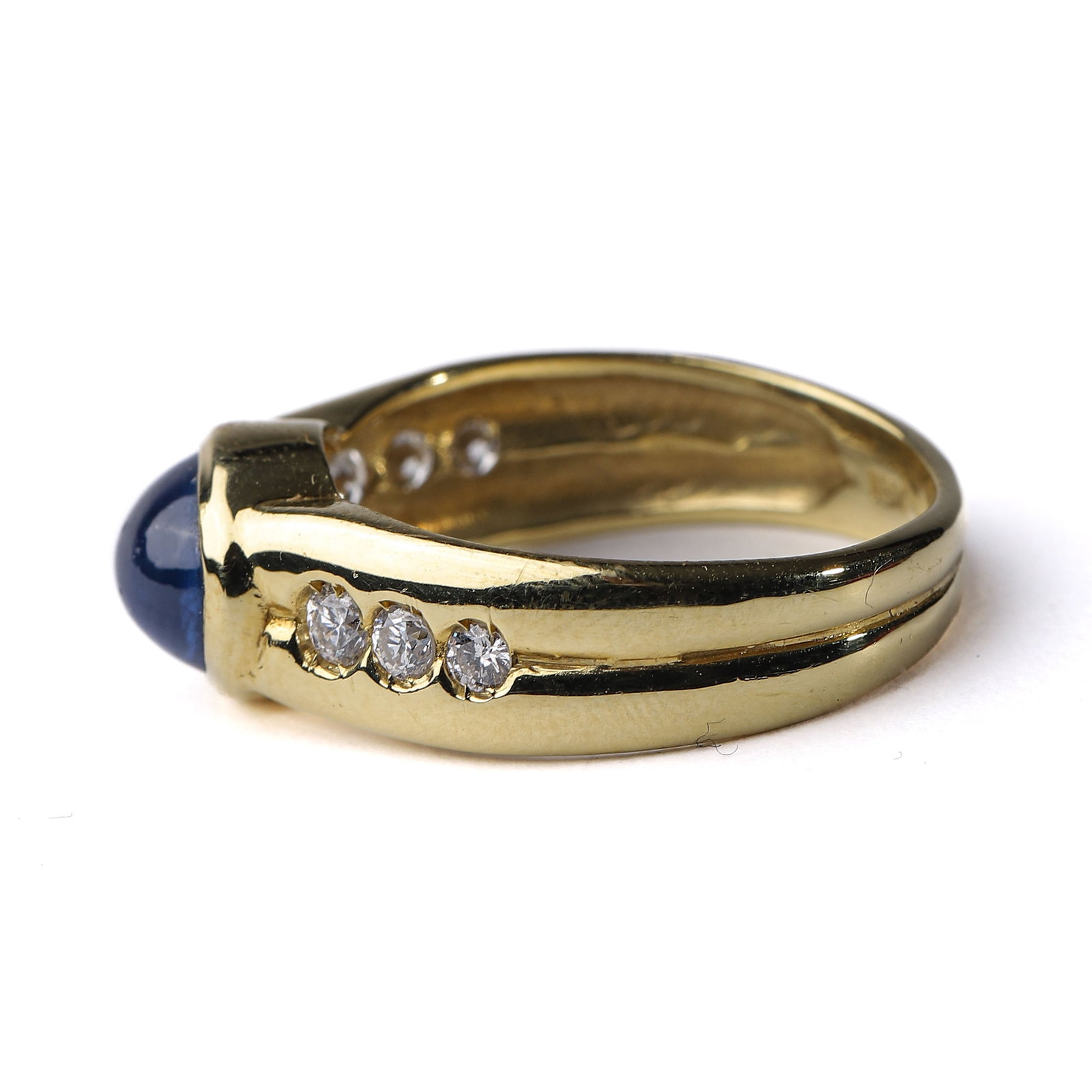 RETRO PERIOD ITALIAN 18K GOLD BLUE SAPPHIRE AND DIAMOND RING - 5