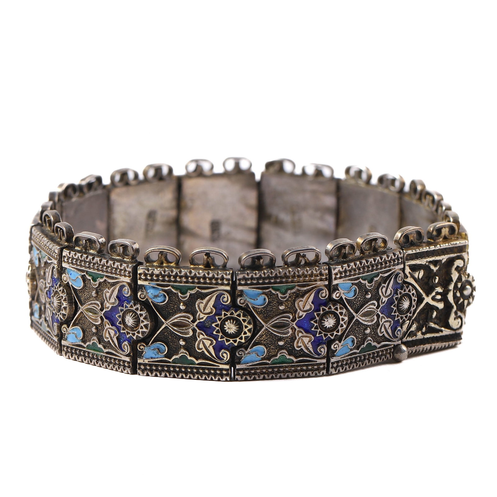 SILVER ENAMEL BRACELET: length: 19.8 in (50.3 cm)