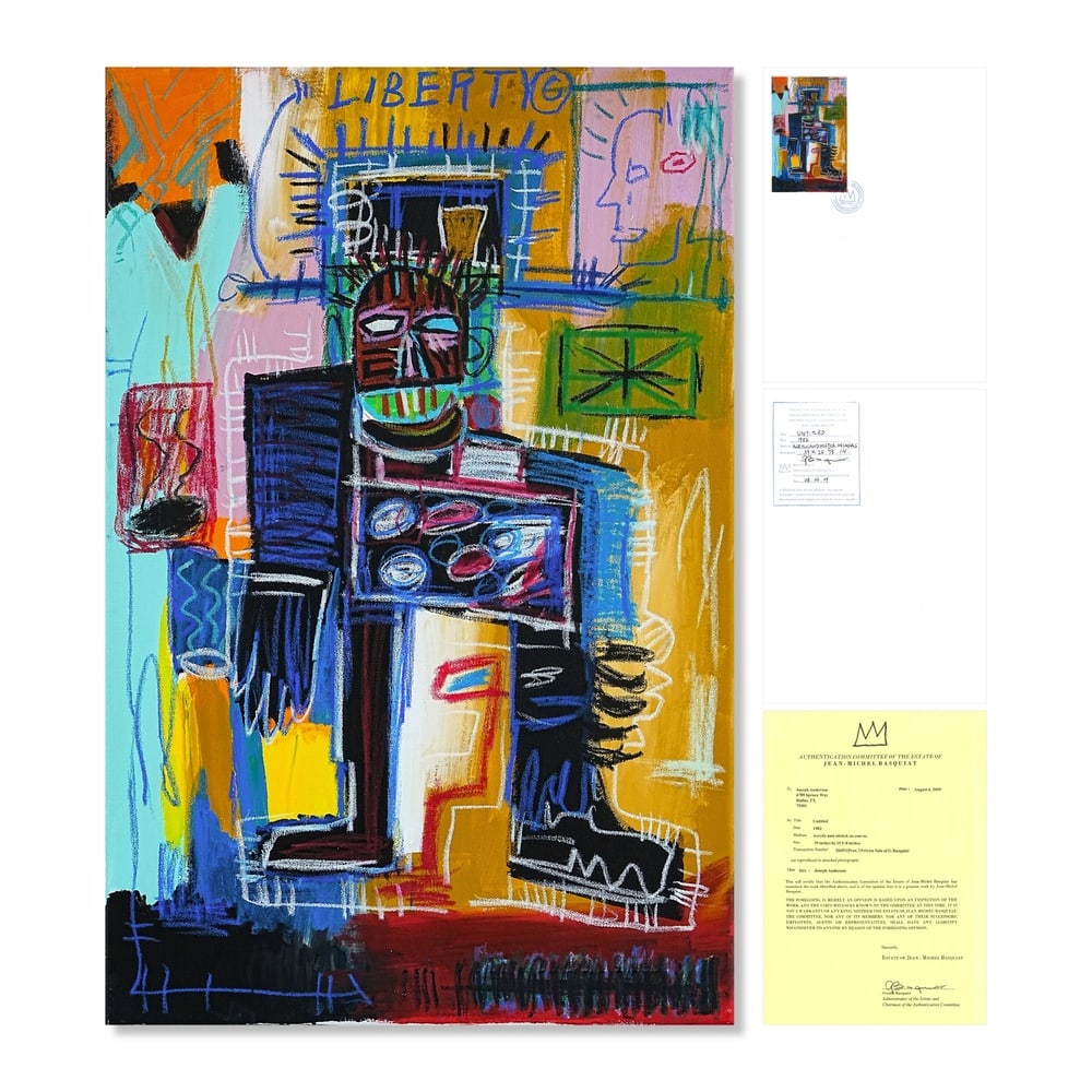 JEAN-MICHEL BASQUIAT (1960-1988), ATTRIBUTED TO, ACRYLIC AND OILSTICK ON CANVAS (1 of 3)