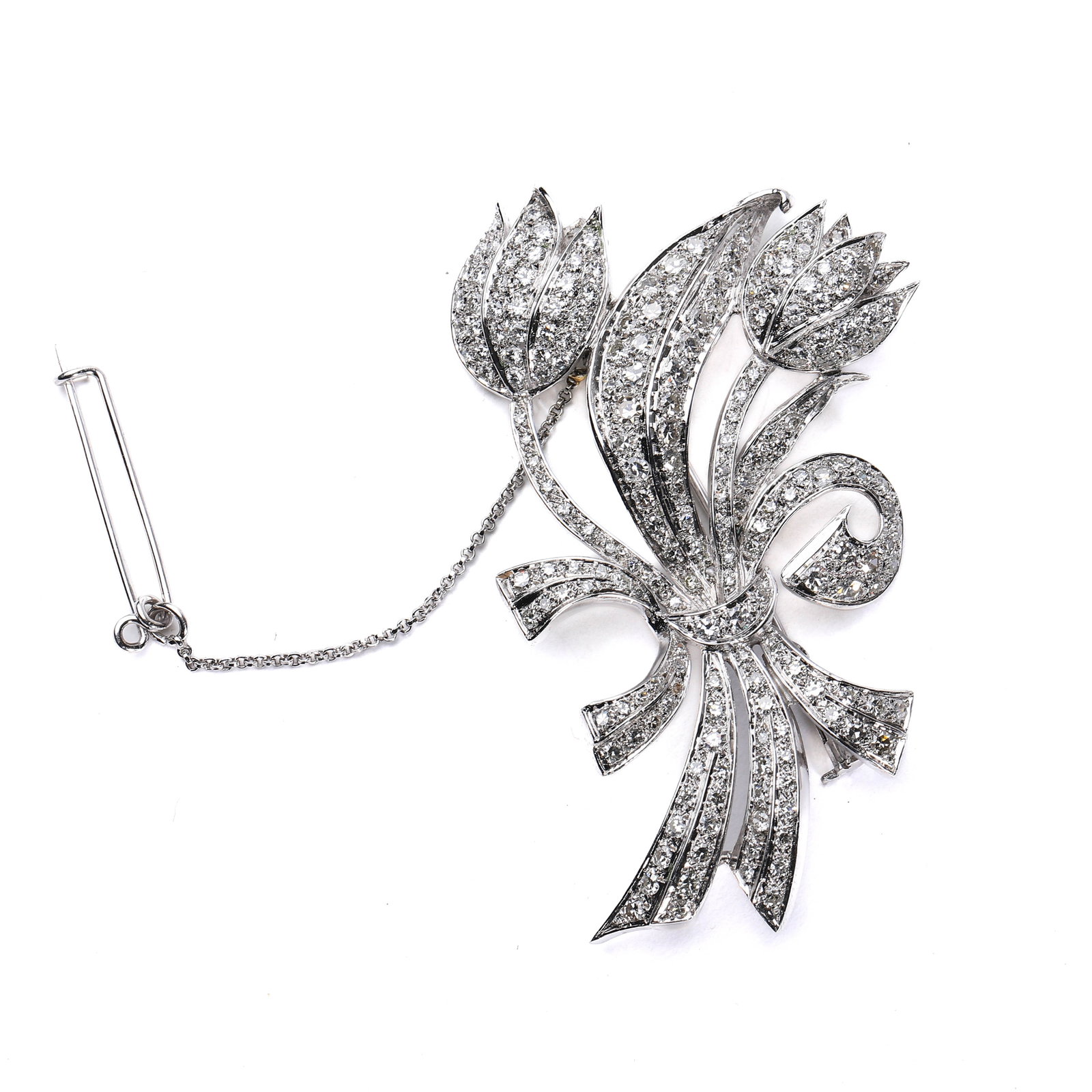RETRO PERIOD FRENCH PLATINUM DIAMOND TULIP BROOCH (1 of 6)
