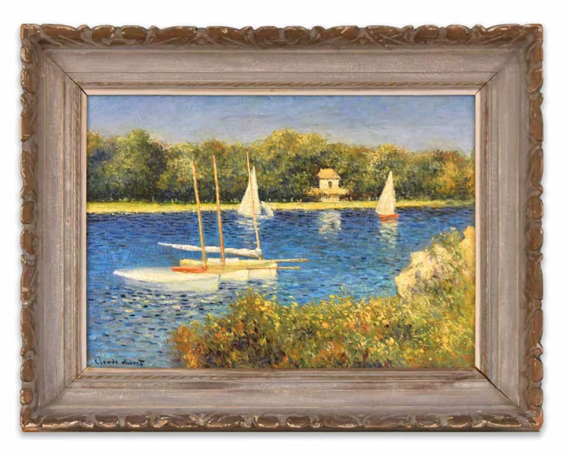 CLAUDE MONET (1840-1926), ATTRIBUTED TO, OIL ON CANVAS: CLAUDE MONET (1840-1926), ATTRIBUTED TO,OIL ON CANVAS Dimensions: Image size: 52.8 x 72.4 cm. All measured values are approximate. Outer frame size: 75.5 x 95 cm. All measured values are approximate. 