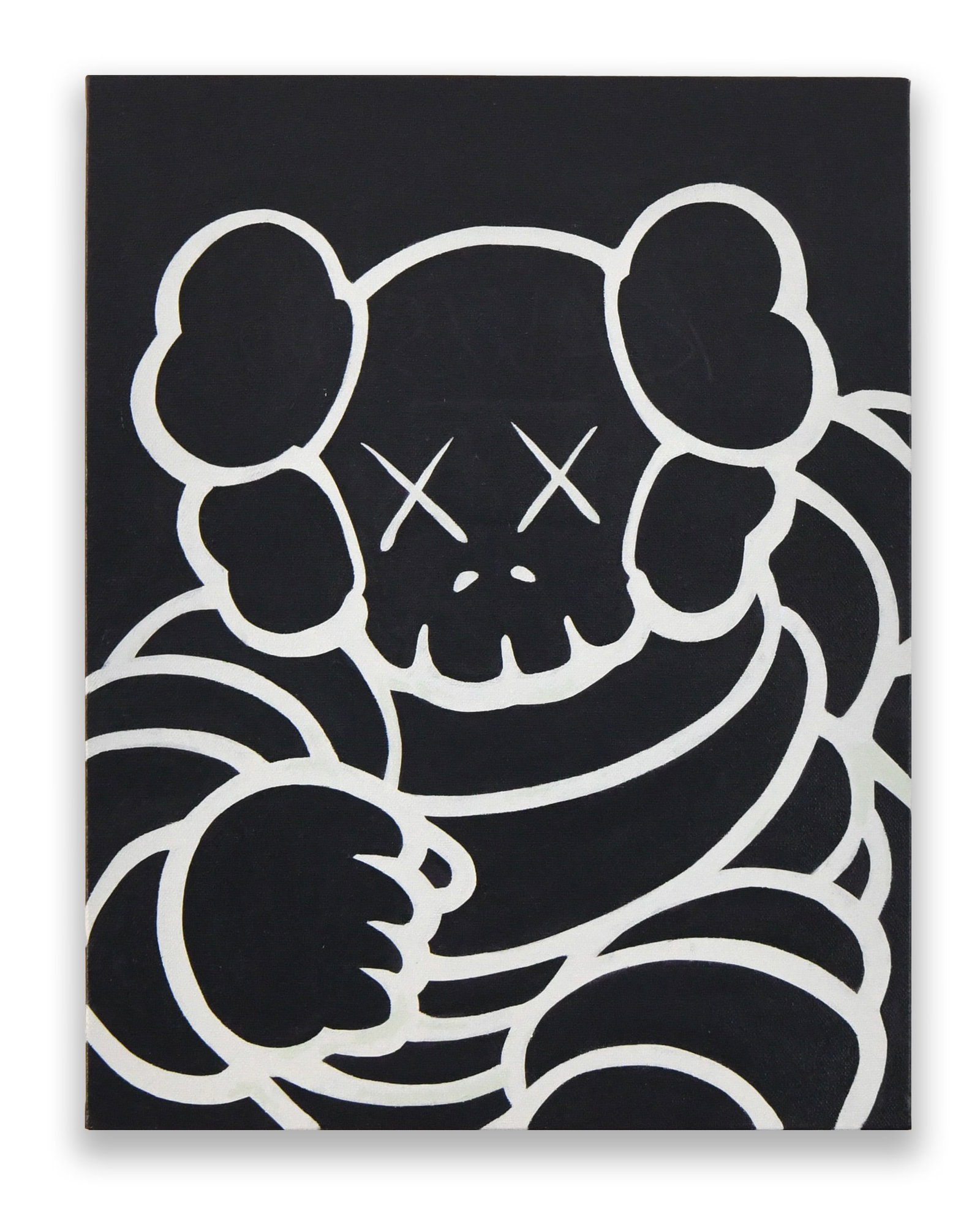 KAWS (1974- ), ATTRIBUTED TO, ACRYLIC ON CANVAS: KAWS (1974- ), ATTRIBUTED TO, ACRYLIC ON CANVAS Dimensions: Image size: 53 x 41 cm. All measured values are approximate. Signature: KAWS Description: The composition presents a close-up depiction of