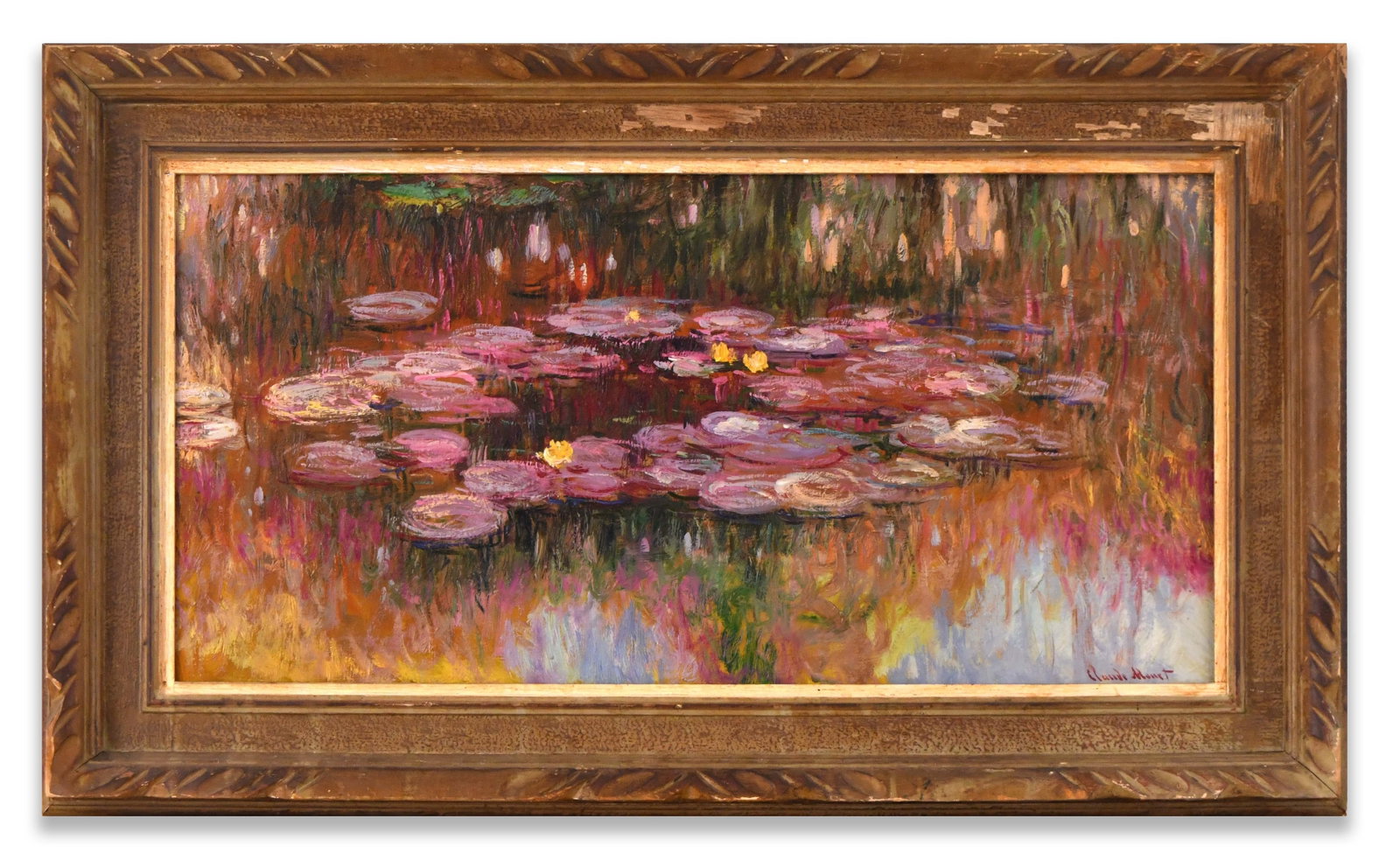 CLAUDE MONET (1840-1926),ATTRIBUTED TO, OIL ON CANVAS: CLAUDE MONET (1840-1926), ATTRIBUTED TO, OIL ON CANVAS Dimensions: Image size: 37.9 x 75.6 cm. All measured values are approximate. Outer frame size: 56 x 94 cm. All measured values are approximate.