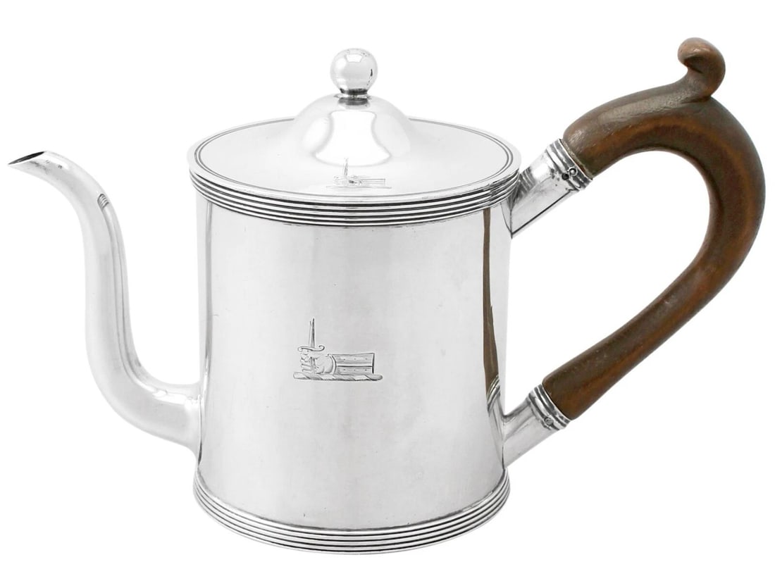 SILVER-STYLE COFFEE POT WITH DARK CURVED HANDLE (1 of 3)