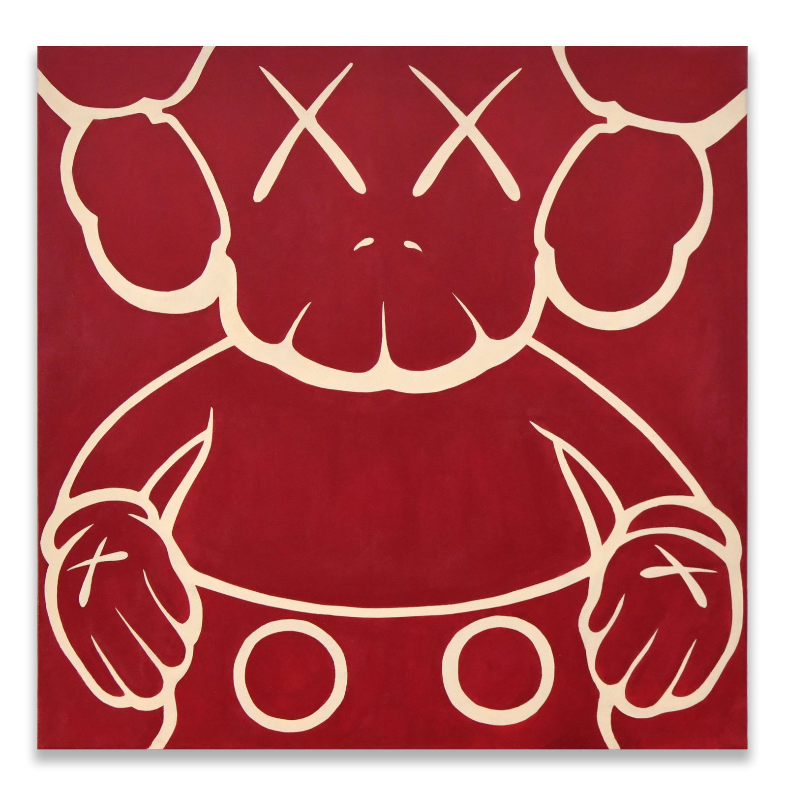 KAWS (1974- ), ATTRIBUTED TO, ACRYLIC ON CANVAS: KAWS (1974- ), ATTRIBUTED TO, ACRYLIC ON CANVAS Dimensions: Image size: 71 x 71 cm. All measured values are approximate. Signature: KAWS Description: The composition presents a monumental close-up