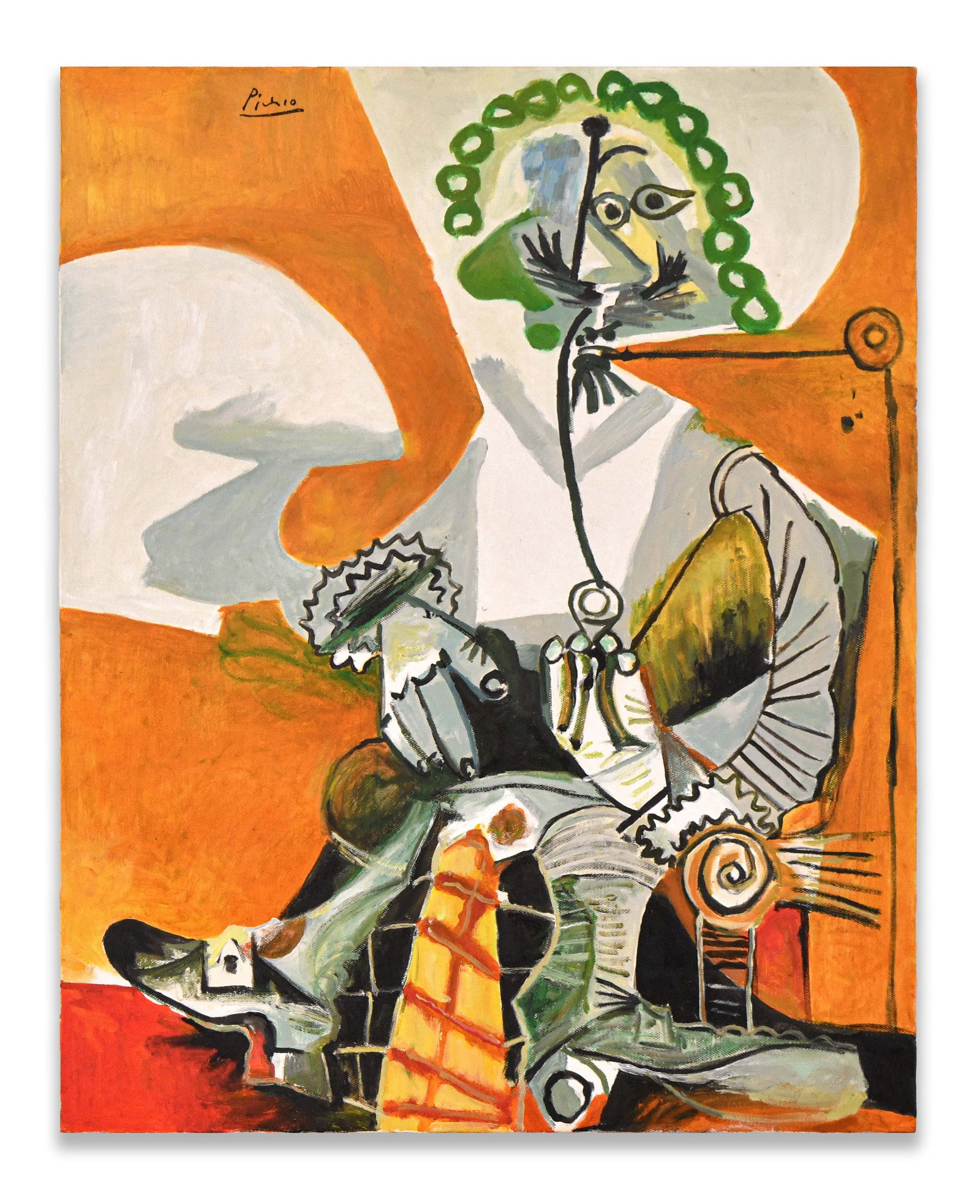 PABLO PICASSO (1881-1973), ATTRIBUTED TO, OIL ON CANVAS: PABLO PICASSO (1881-1973), ATTRIBUTED TO, OIL ON CANVAS Dimensions: Image size: 91.3 x 73 cm. All measured values are approximate. Signature: Pablo Picasso Description: The composition