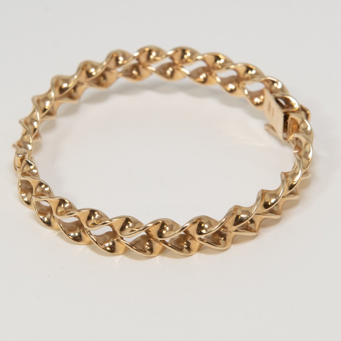 14K Yellow Gold Hinged Bangle Bracelet with Two Corkscrew Strands, 25.38g (1 of 10)