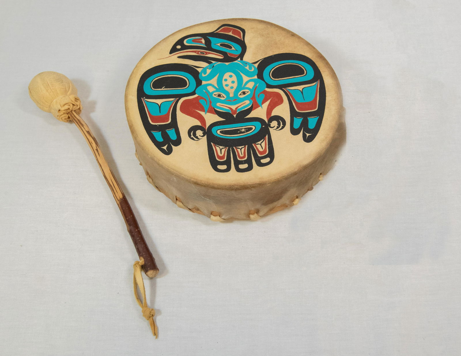 Ken Decker Signed TSIMSHIAN DRUM and DRUM STICK (1 of 17)