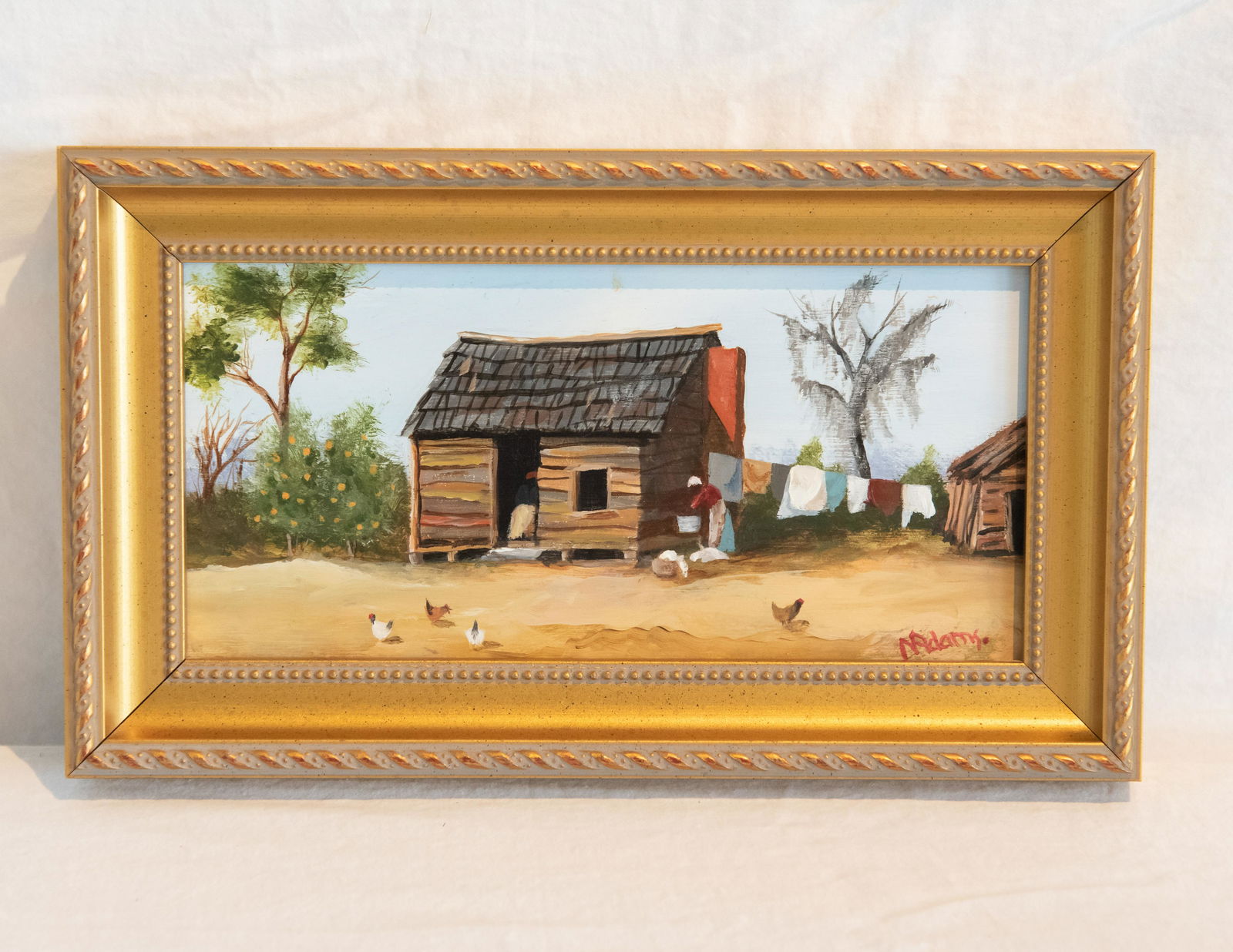 Original Oil on Board African American Folk Art by M. Adams LAUNDRY DAY (1 of 8)
