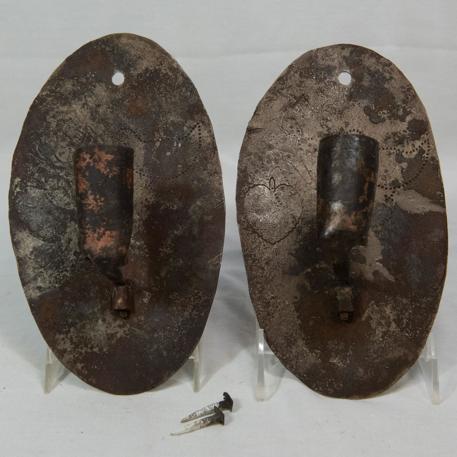 Pair of Primitive Punched Metal Wall Sconces Bird and Heart Design (1 of 12)