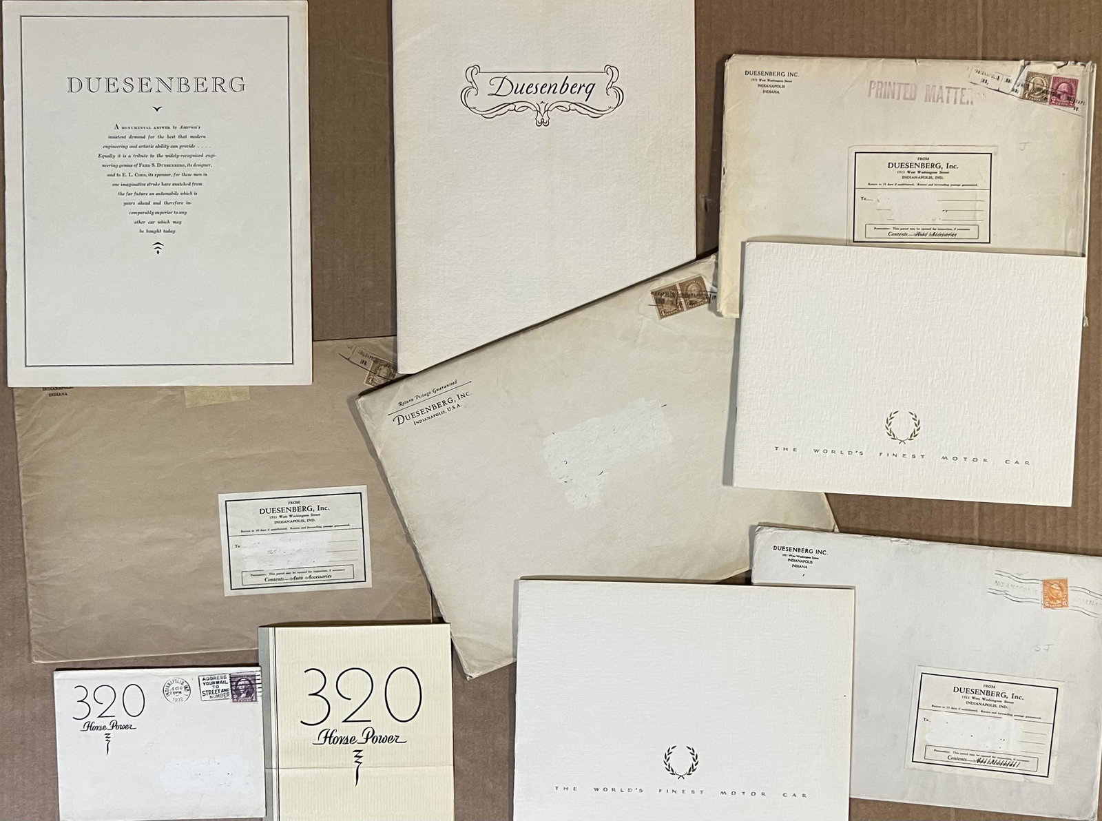 Five 1929-1933 Duesenberg with original factory mailers (1 of 2)