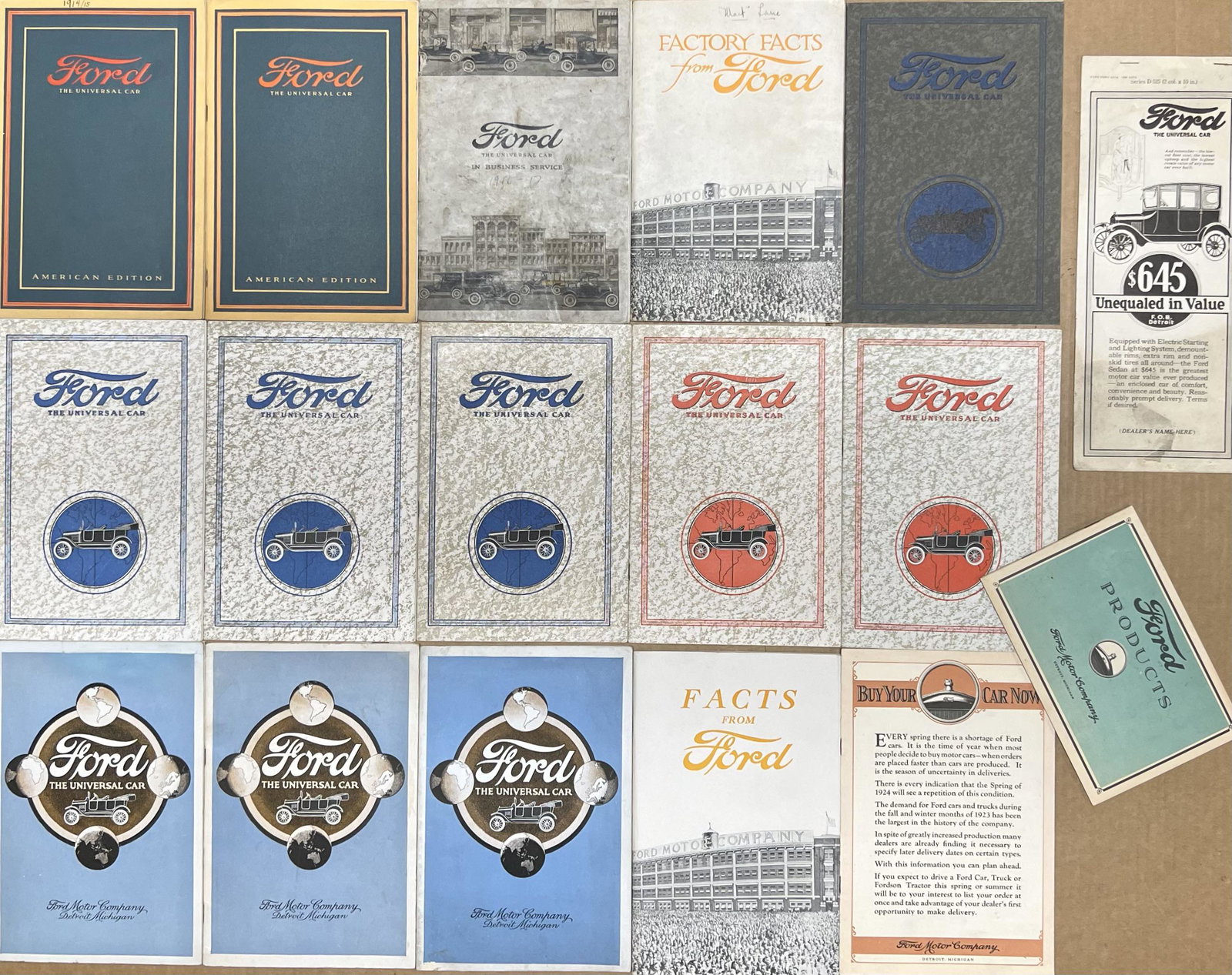 Ford Model T brochures from 1915-1927 - 39 total (1 of 2)
