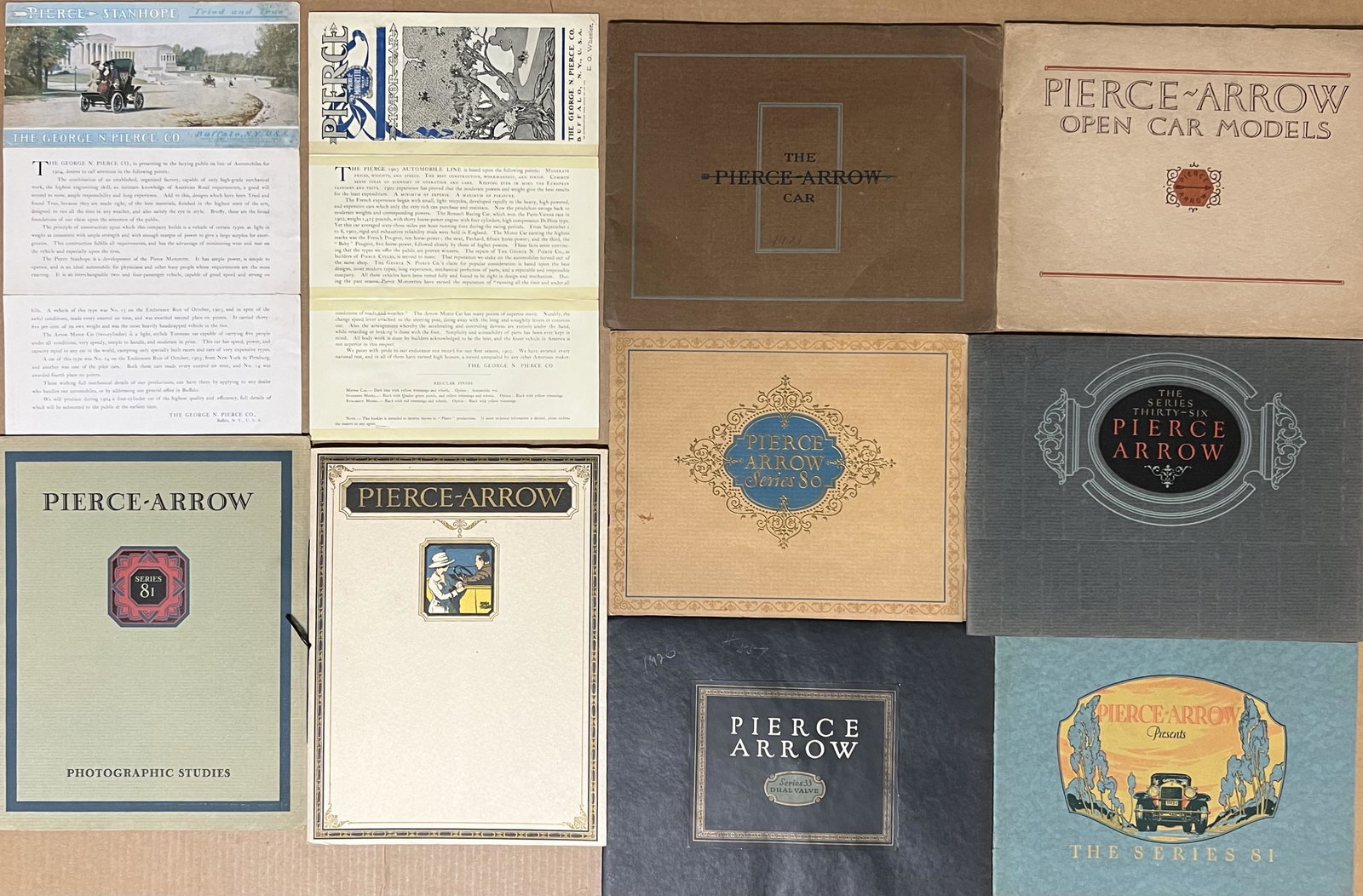 Ten 1903-1928 Pierce Arrow brochures (1 of 3)