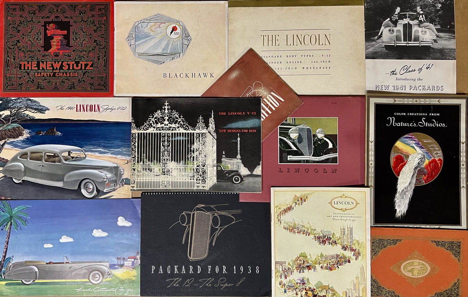 Thirteen classic era, late 1920's-1941 brochures (1 of 2)