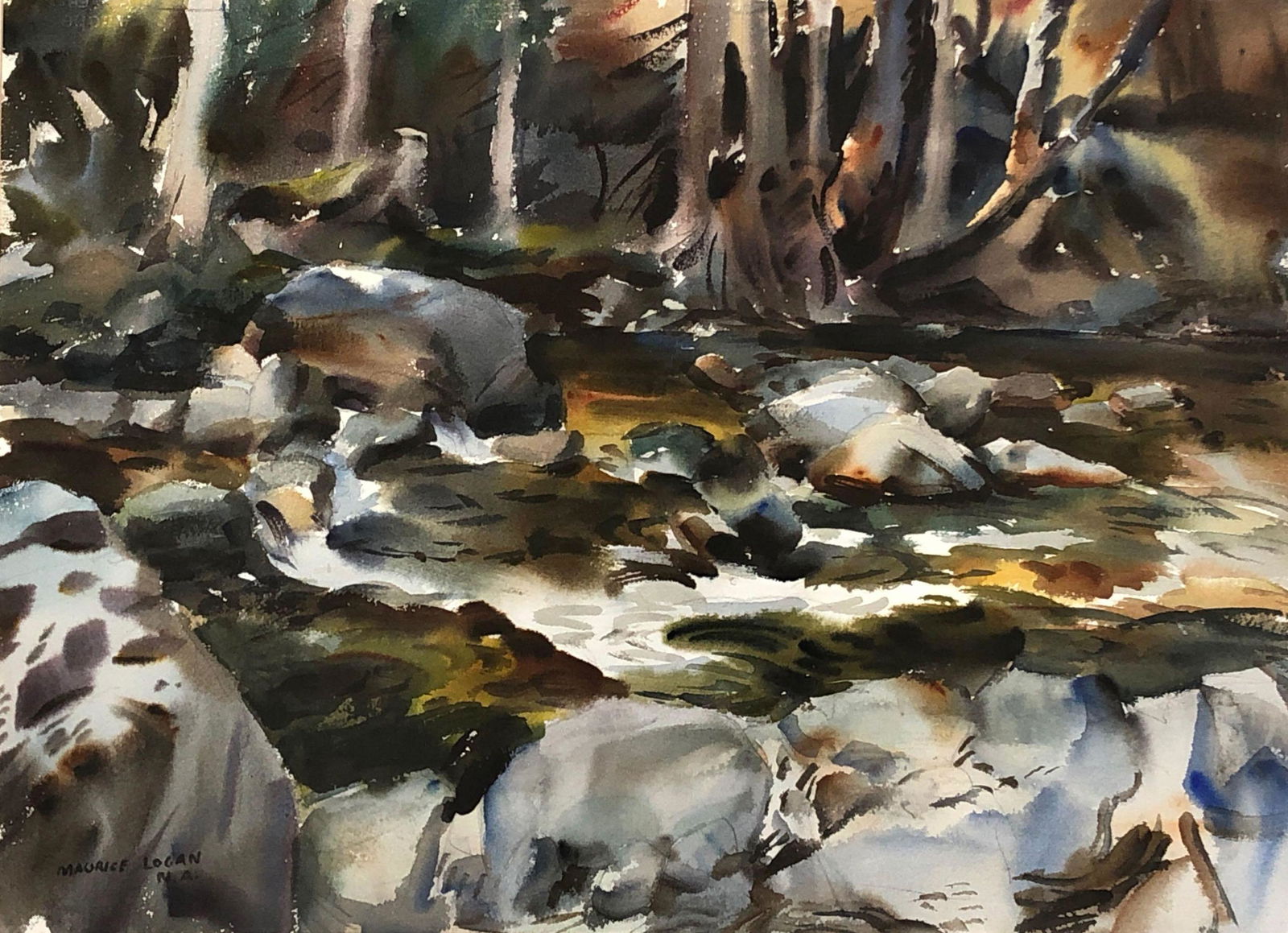 Maurice Logan "Mountain Stream", Watercolor, signed (1 of 5)