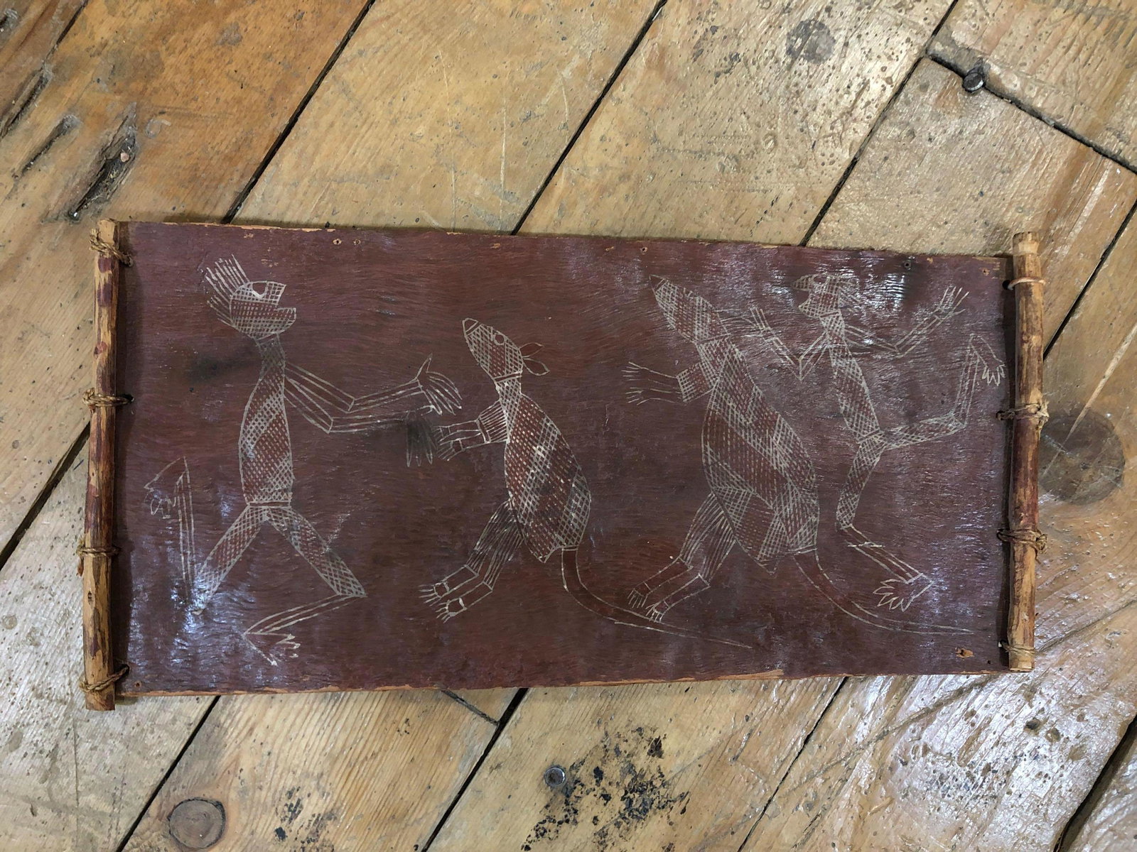 Antique Aboriginal Bark Art: 18" x 9-1/2"