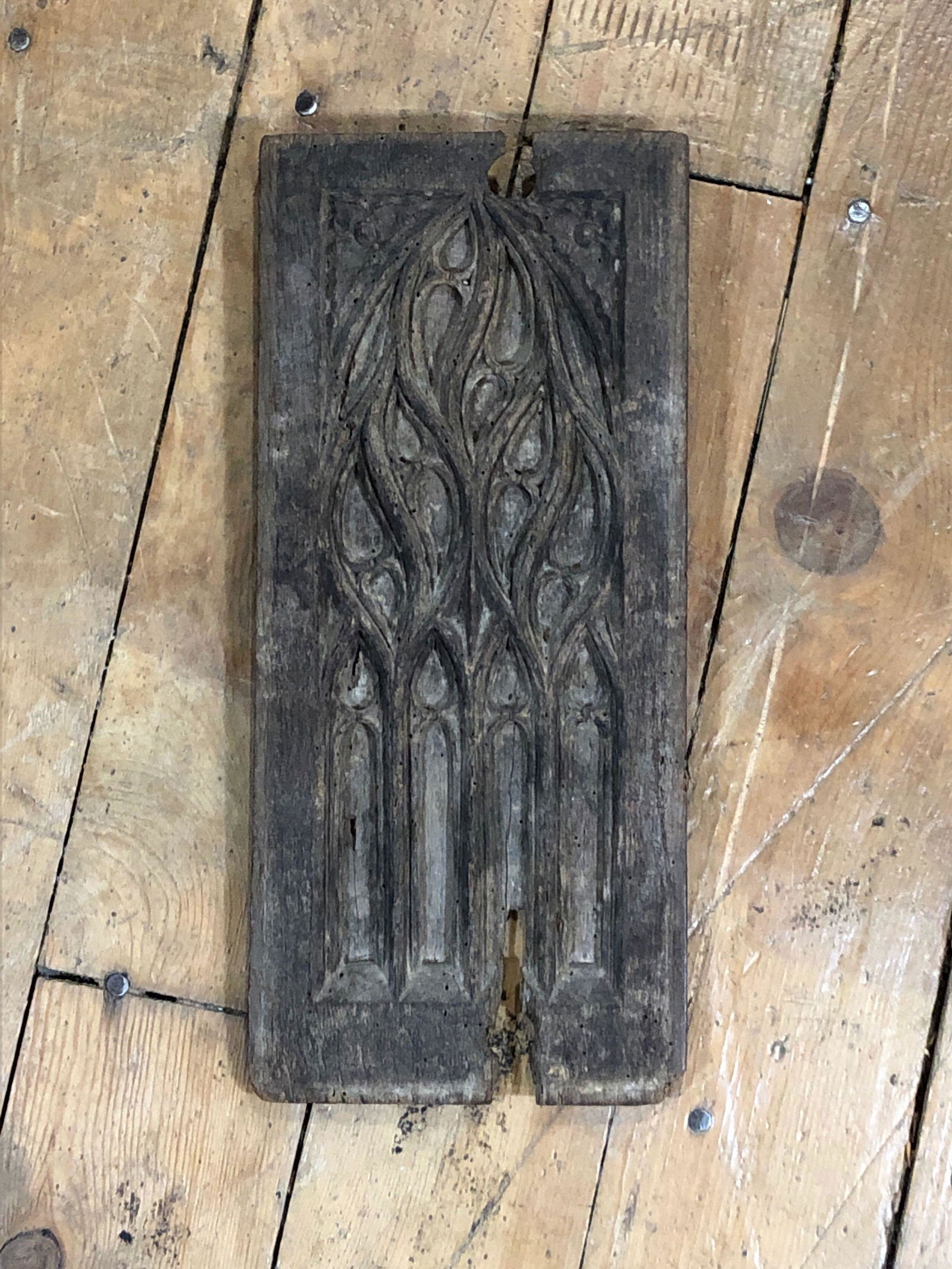 15th C Hand Carved Oak English Gothic Tracery Panel (1 of 1)