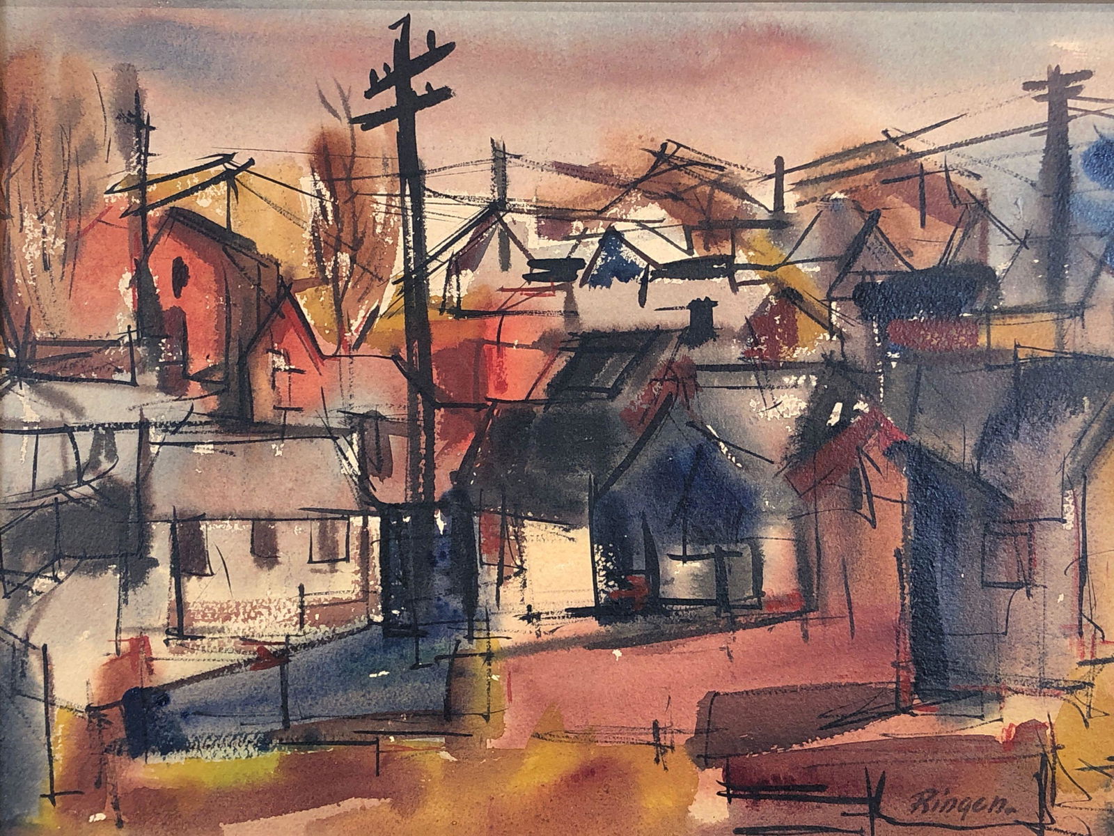 John Ringen (American 1928-) Framed Watercolor Of City (1 of 3)