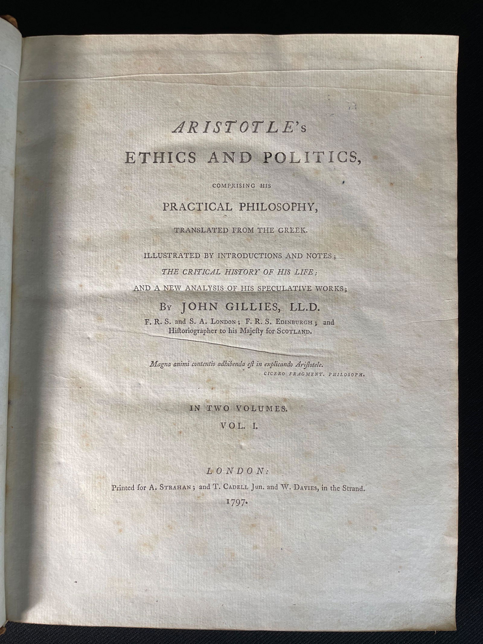 Gillies, John "Aristotle: Ethics and Politics"  Vol. I&II (1 of 16)