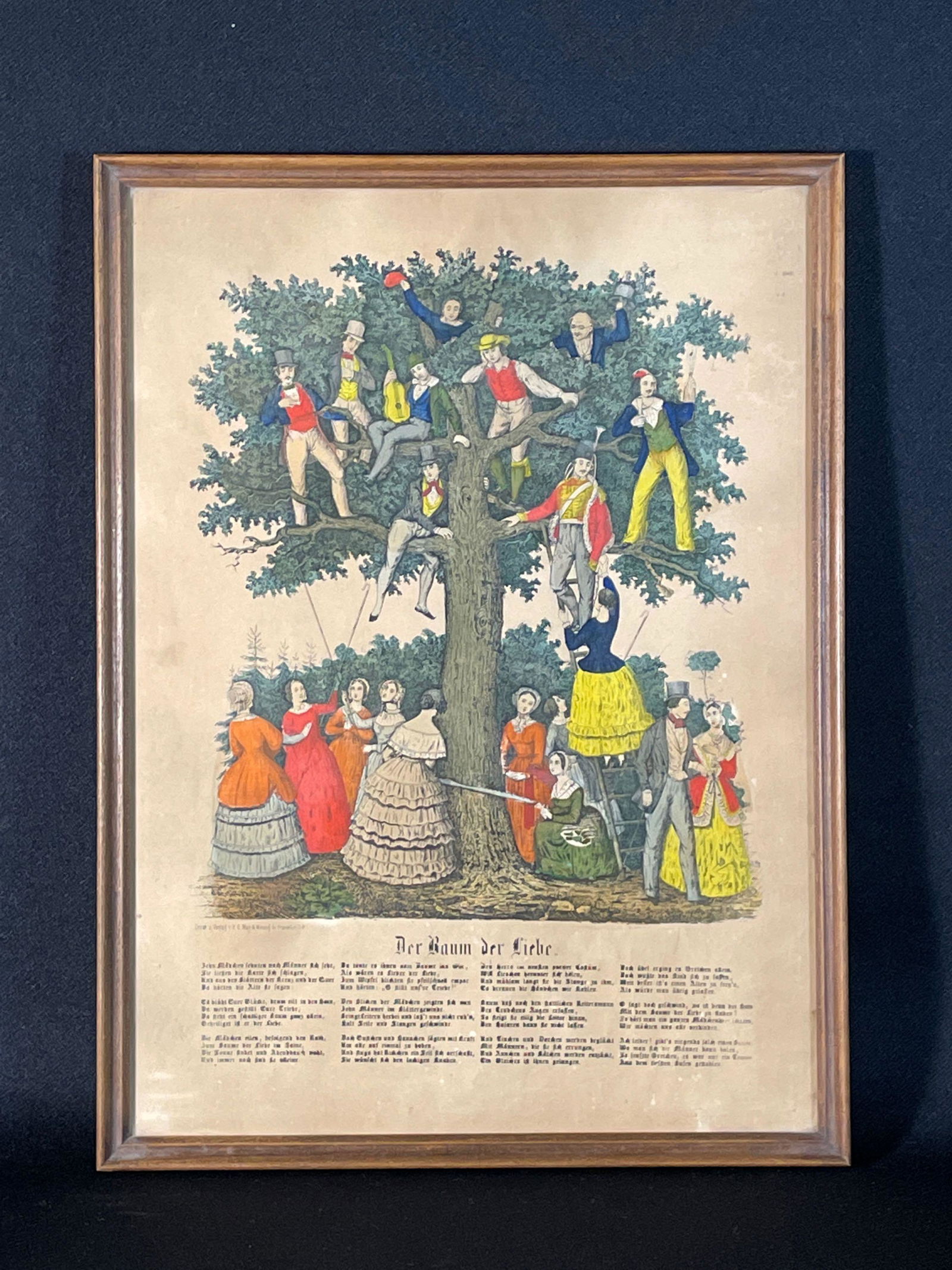 F.Huth, "Der Baum der Liebe" / "Tree of Love" Hand Painted Lithograph German, Signed L/L (1 of 5)