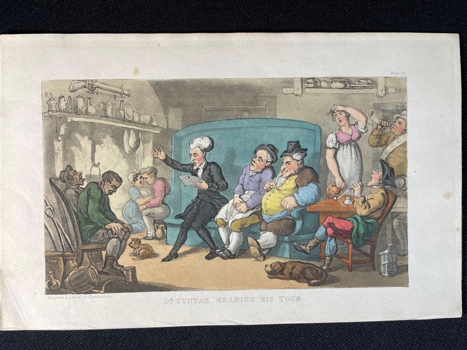 Rowlandson, "Dr. Syntax Reading His Tour", Hand Colored Etching On Woven Paper, Plate 23 (1 of 3)