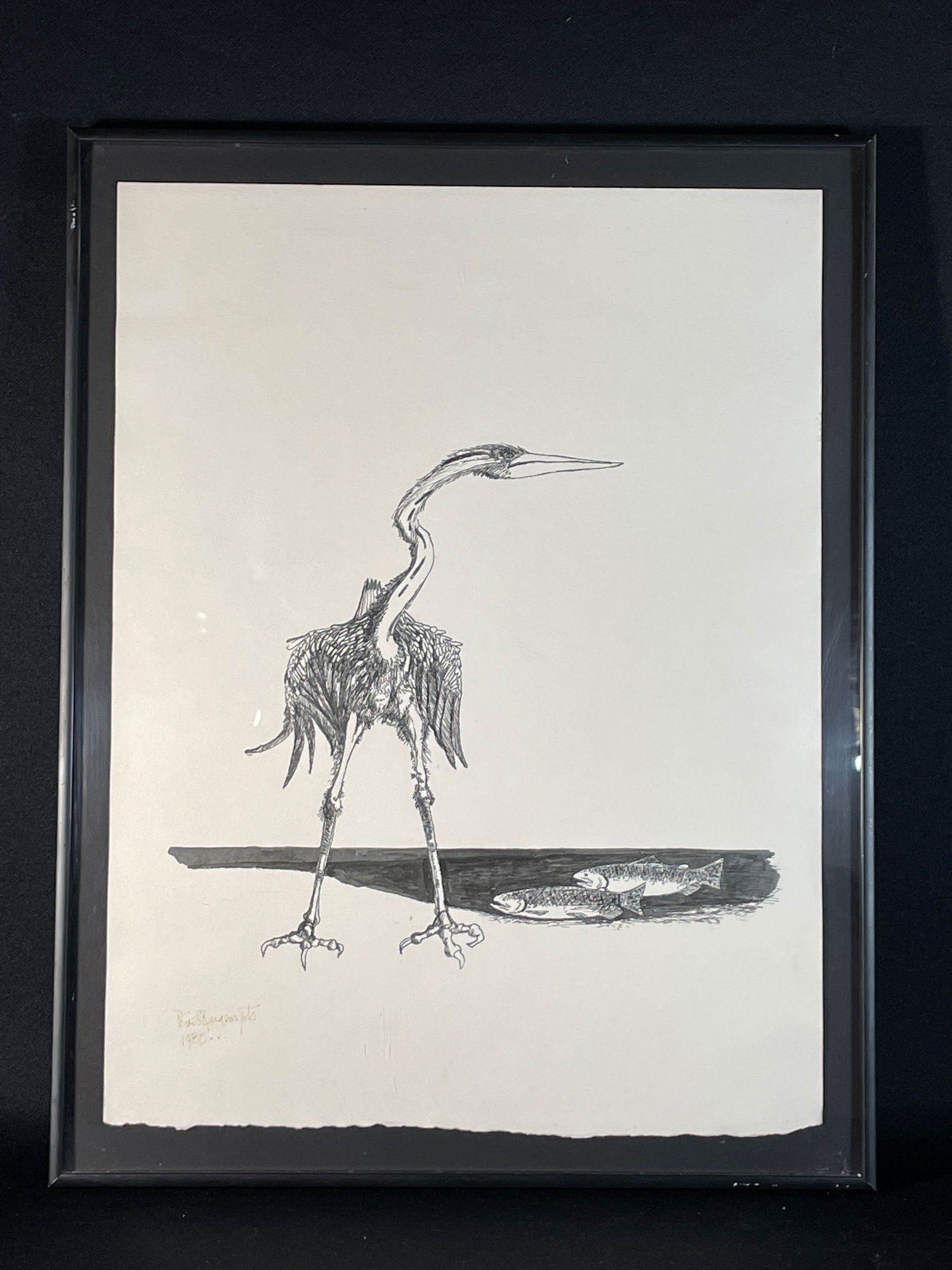 Peter S. Quaempts (American 1937-1994) Pen & Ink on Paper Drawing of a Blue Herron (1 of 4)
