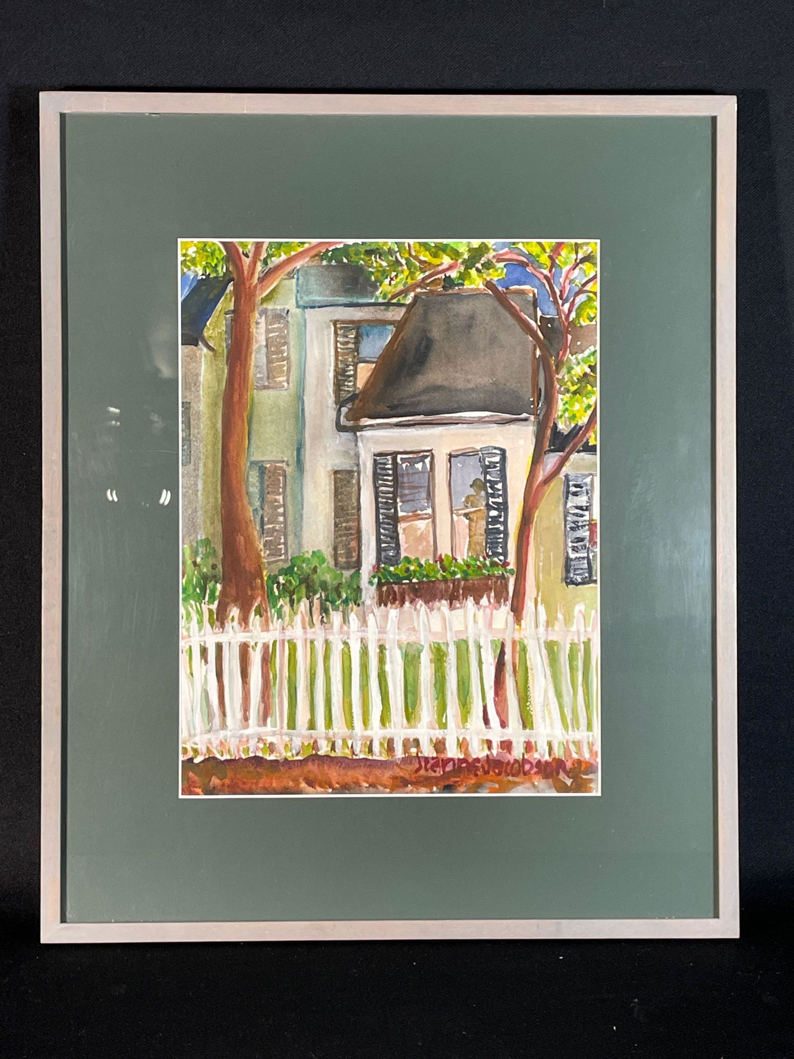 Jeanne Jacobson  (American, 1917-2013) "Picket Fence" Signed Water Color (1 of 4)