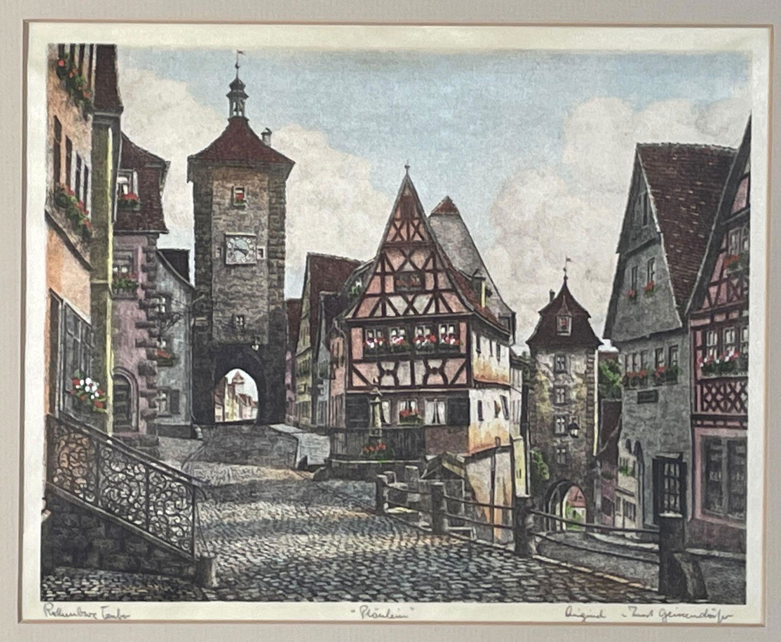 Ernst Geissendorfer (German, 1908-1993) "Plonlein"  Rothenburg Tauber Signed Color Etching (1 of 6)