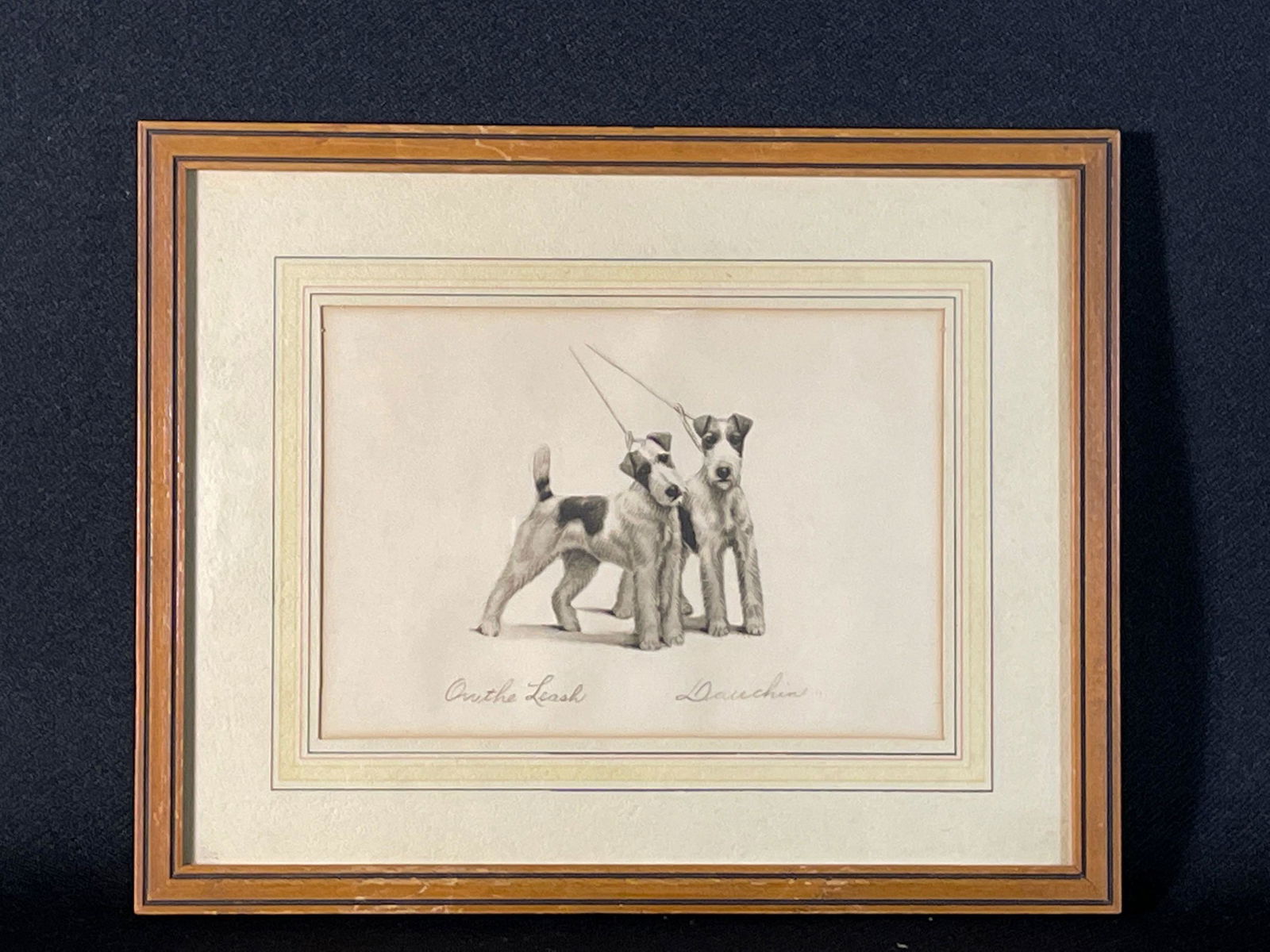 Leon Danchin (French 1887-1938) "On the Leash" Print: Sight View 7" x 4-1/2", Overall View 8-1/4" x 10-1/4"