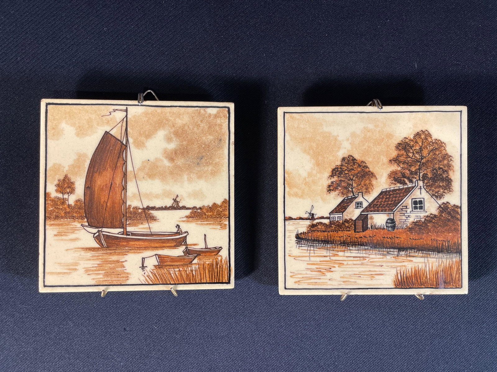 Hand Painted Tiles of Het Tegelhuis Alphen a/d Tijn, D.362 and D317. Made in Holland": 6" x 6", Stamped on Reverse
