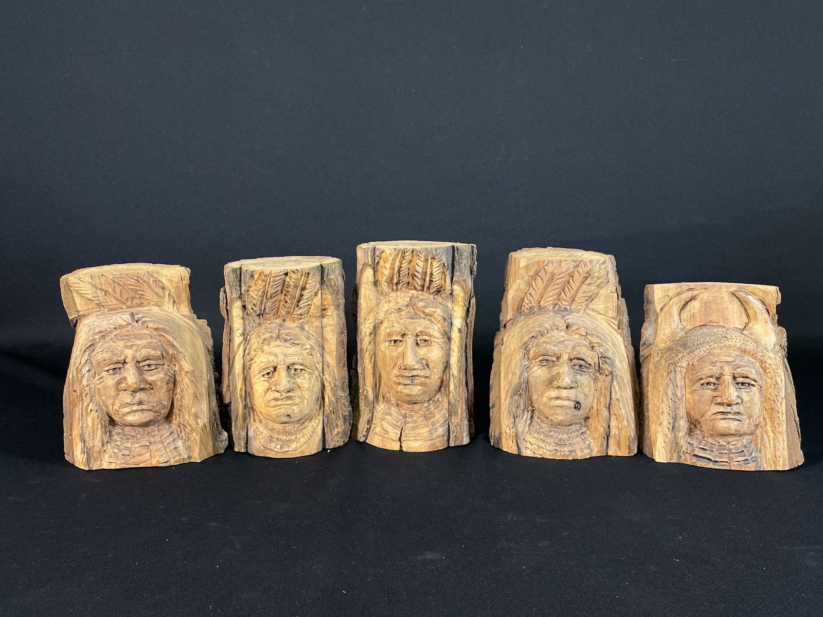 (5) Black Walnut Hand Carved Native American Chiefs (1 of 2)
