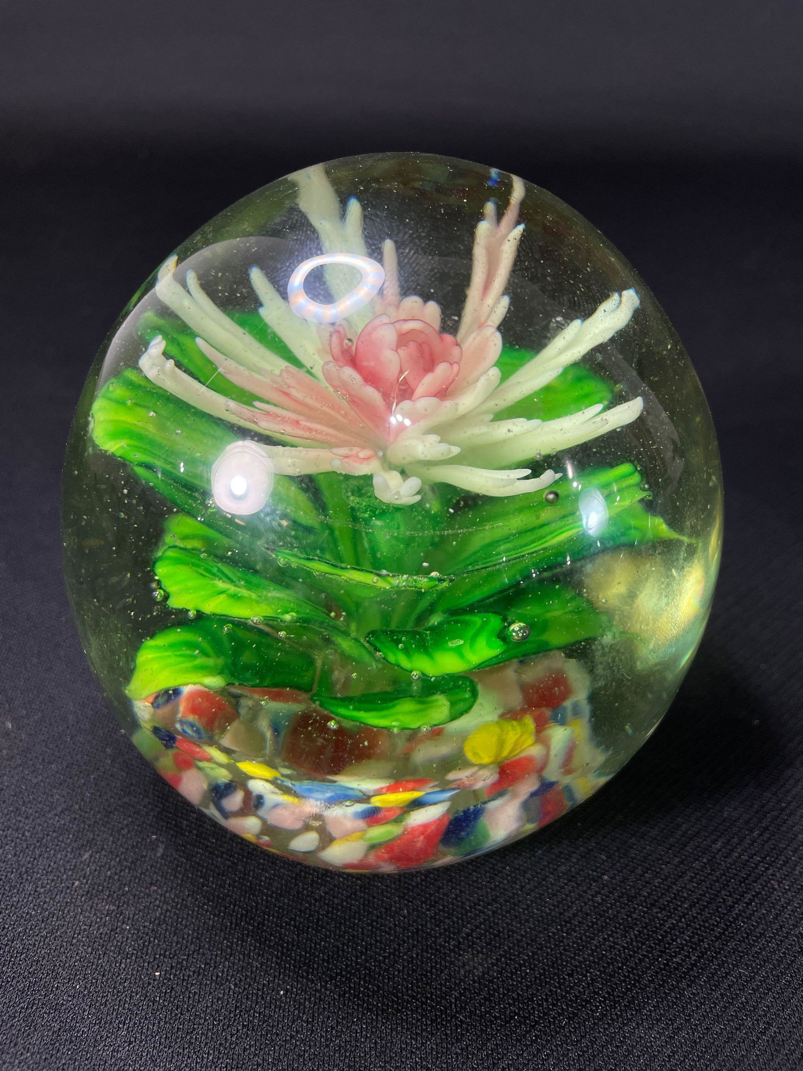 Unmarked Artglass Paperweight w/ Lotus Flower (1 of 3)