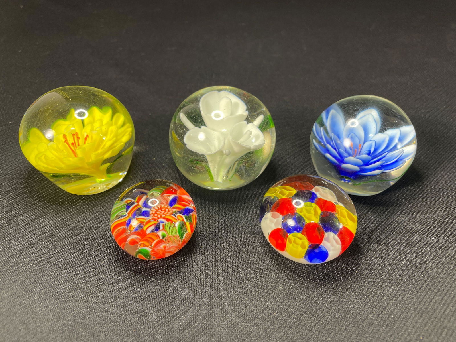 (5) Assorted Art Glass Paper Weights Sizes Vary From 1"- 2-1/2" (1 of 2)