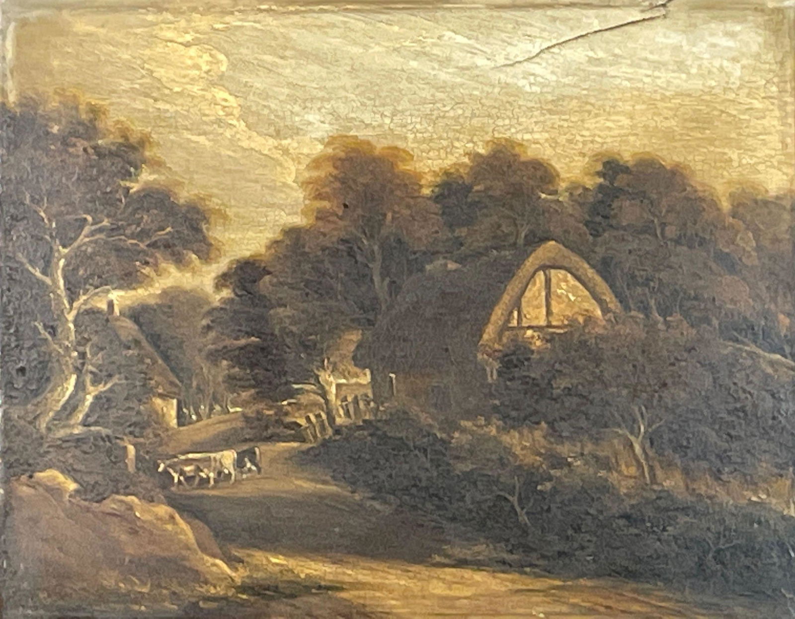 Painting On Board Signed Lower Left G.L., Depicting Rural Scene w/ Cows (1 of 5)