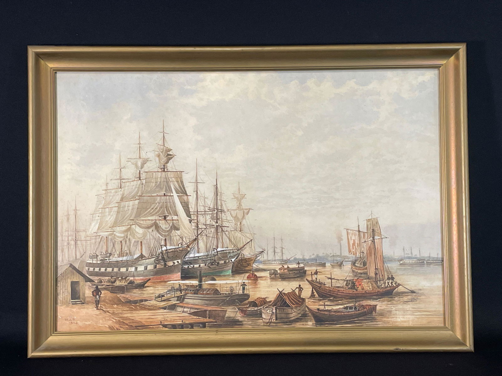 Cptn W.J. Bythell 1894' Water Color Depicting A Port In India (1 of 4)