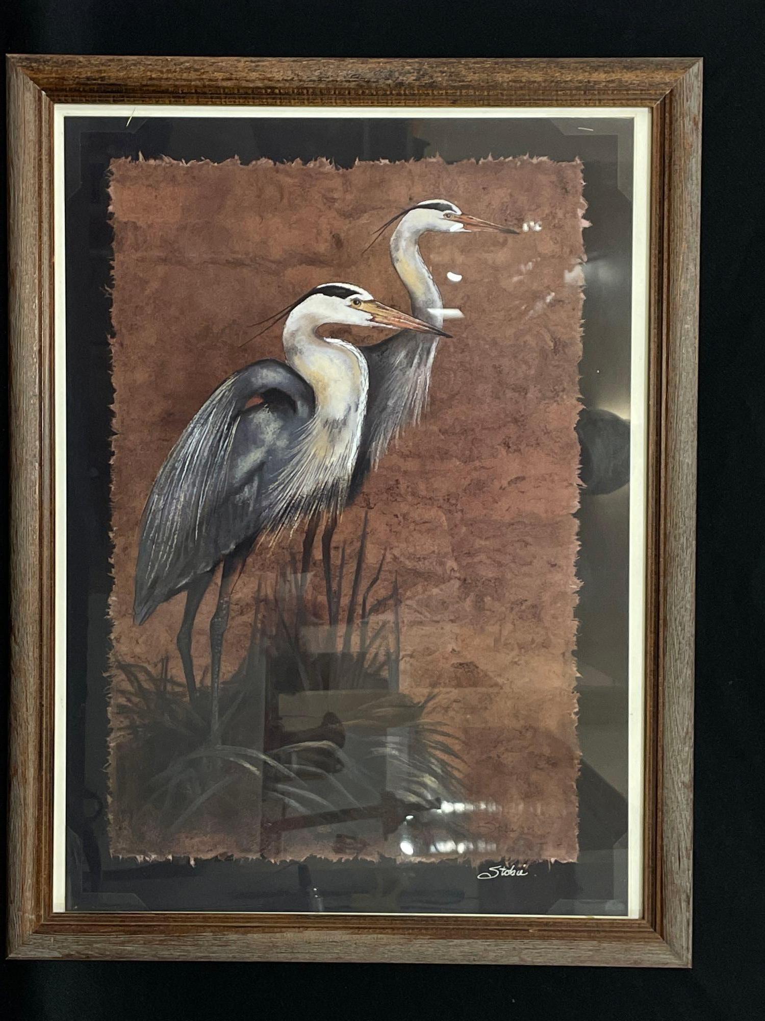 Monica Stobie, (American) "Two Cranes" Signed LR 2004: Sight View 22-1/2" x 15", Overall 29-1/4" x 22-1/2"