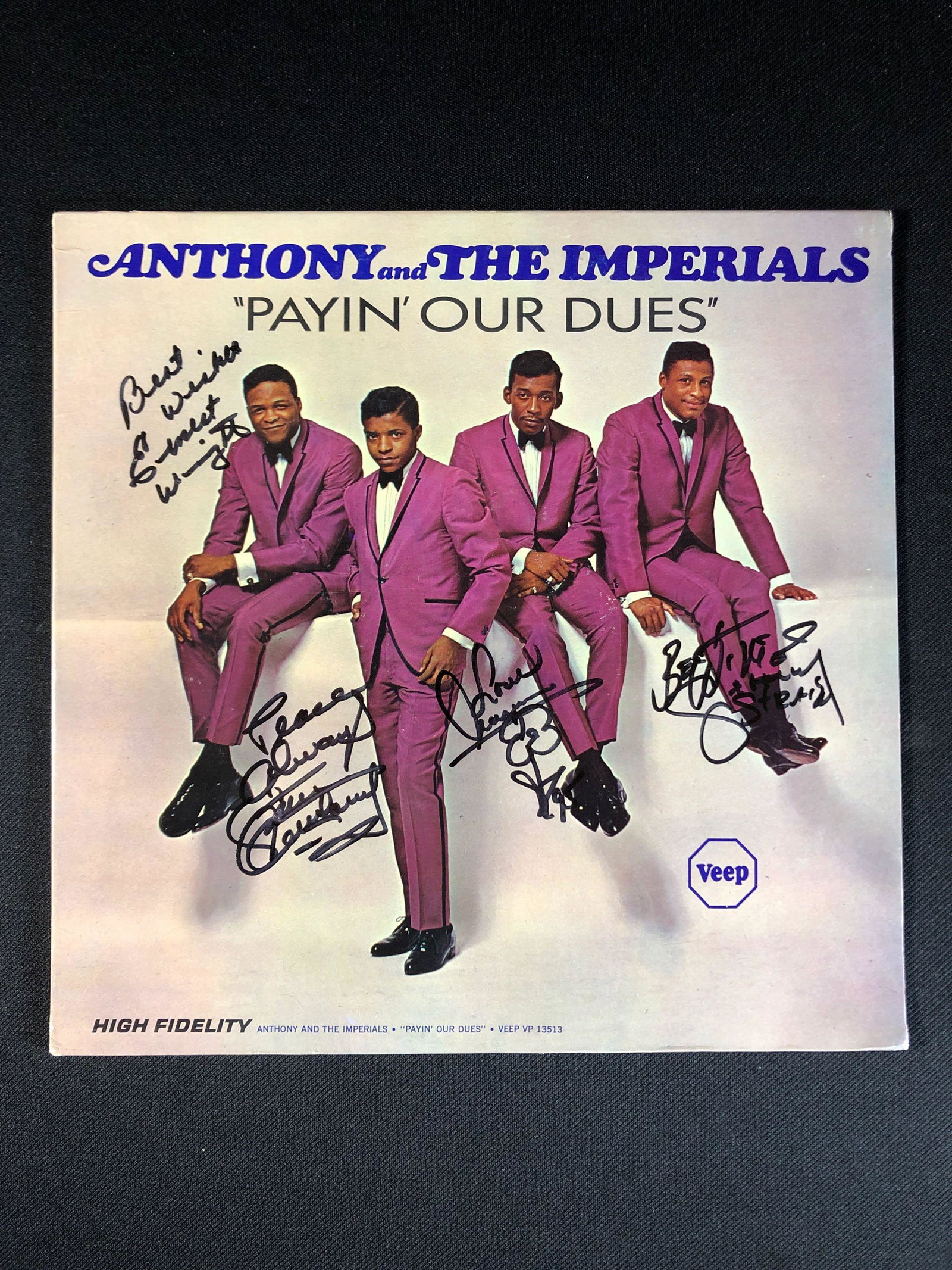 Anthony and The Imperials "Payin' Our Dues" Autographed Album: Signed by Little Anthony, Clarence Collins, Earnest Wright, and Sammy Strain