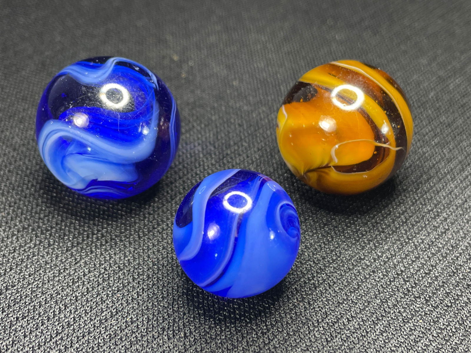 (3) Nicer Slag Marbles Largest is XX: Excellent Condition , Size 11/16" - 13/16".