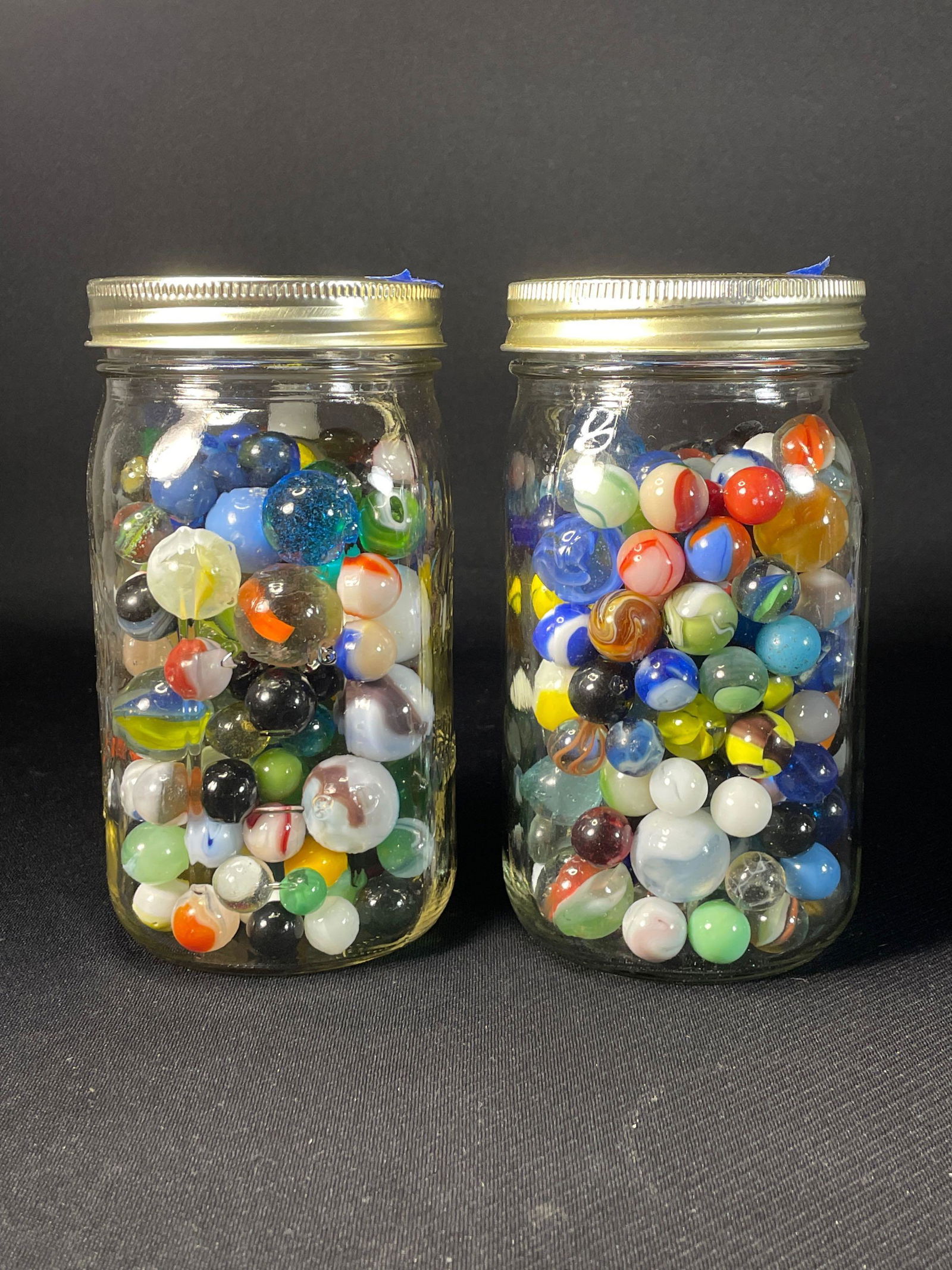 Approx. 5LB. Assorted Marbles in Two Quart Glass Jars (1 of 1)