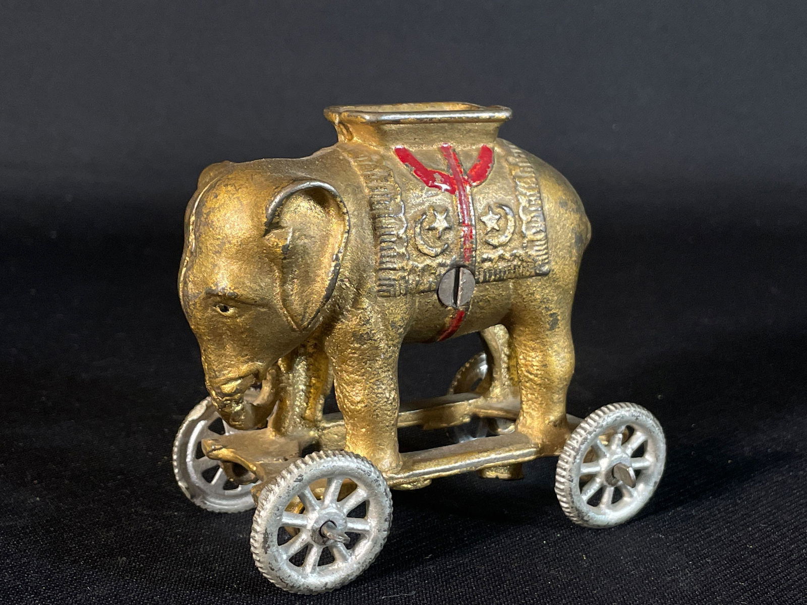 Cast Iron Elephant Bank on Wheels 4" Tall (1 of 2)