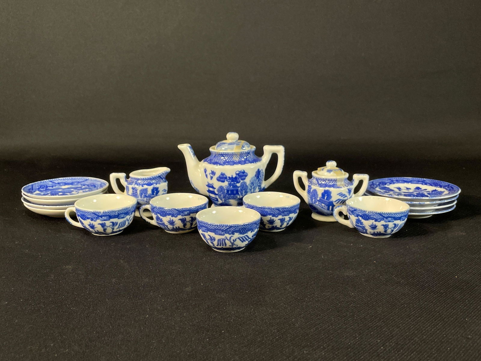 (16) Piece Miniature "Blue Willow" Japanese Porcelain Tea Service (1 of 2)