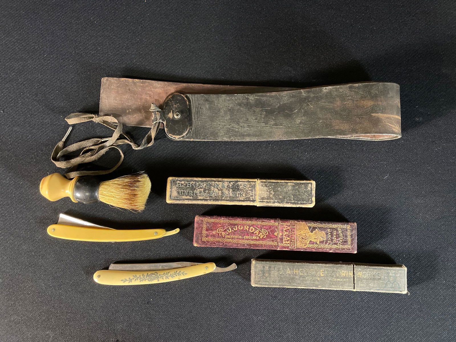 (5) Straight Edge Razors W/ Leather Sharpening Strop and Brush (1 of 5)