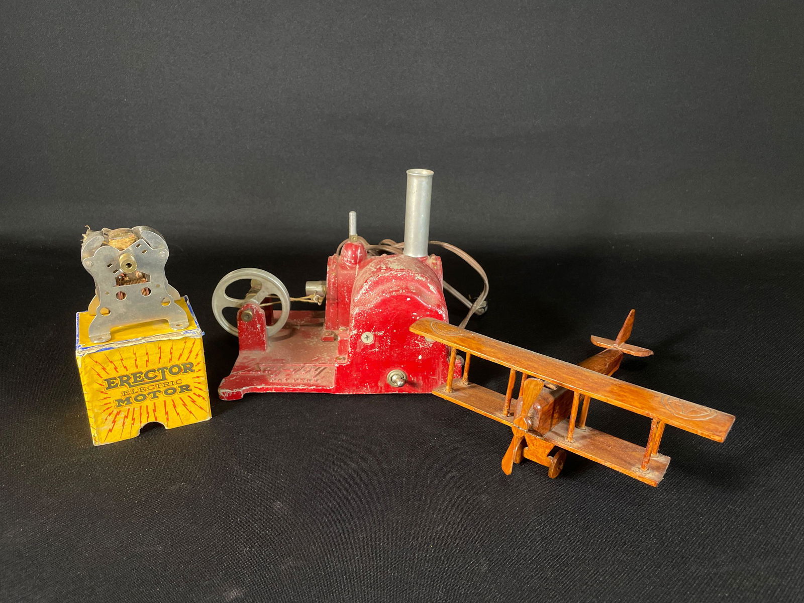 Vintage Erector  Electric Motor P. 58 w/ Original Box, Saf-Toy Electric Steam Engine, & Wooden (1 of 1)
