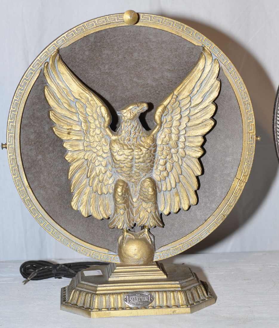 "THE SELECTOR SEATTLE" RADIO SPEAKER, CAST METAL W/ : "THE SELECTOR SEATTLE" RADIO SPEAKER, CAST METAL W/ SPREAD-WING EAGLE, 14" DIA, CRACK ON RIM