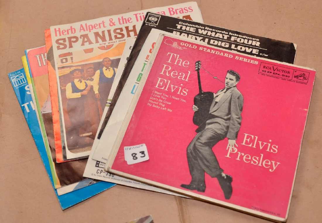 11 45-RPM PICTURE SLEEVES ONLY (NO RECORDS): "THE R: 11 45-RPM PICTURE SLEEVES ONLY (NO RECORDS): "THE REAL ELVIS" RCA VICTOR EPA5120, THE RIGHTEOUS BROTHERS "SHE'S ALL MINE", ANNETTE "THE MONKEES UNCLE", "THE NAME GAME" BY SHIRLEY ELLIS, ETC