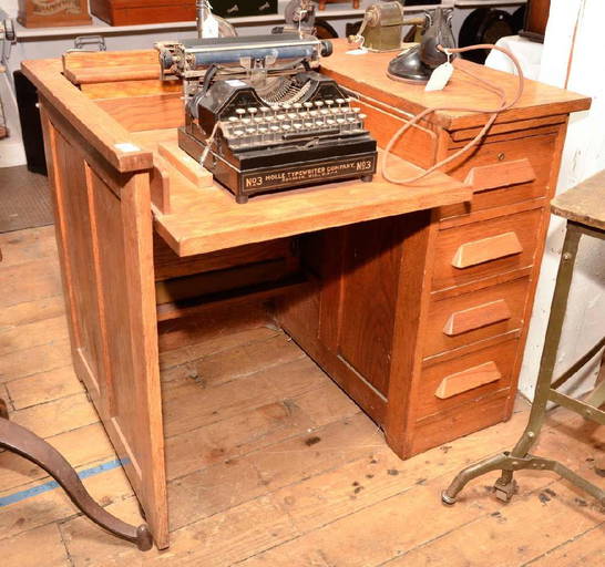 Early Oak Typewriter Desk W/ 4 Drawers. 31" H.