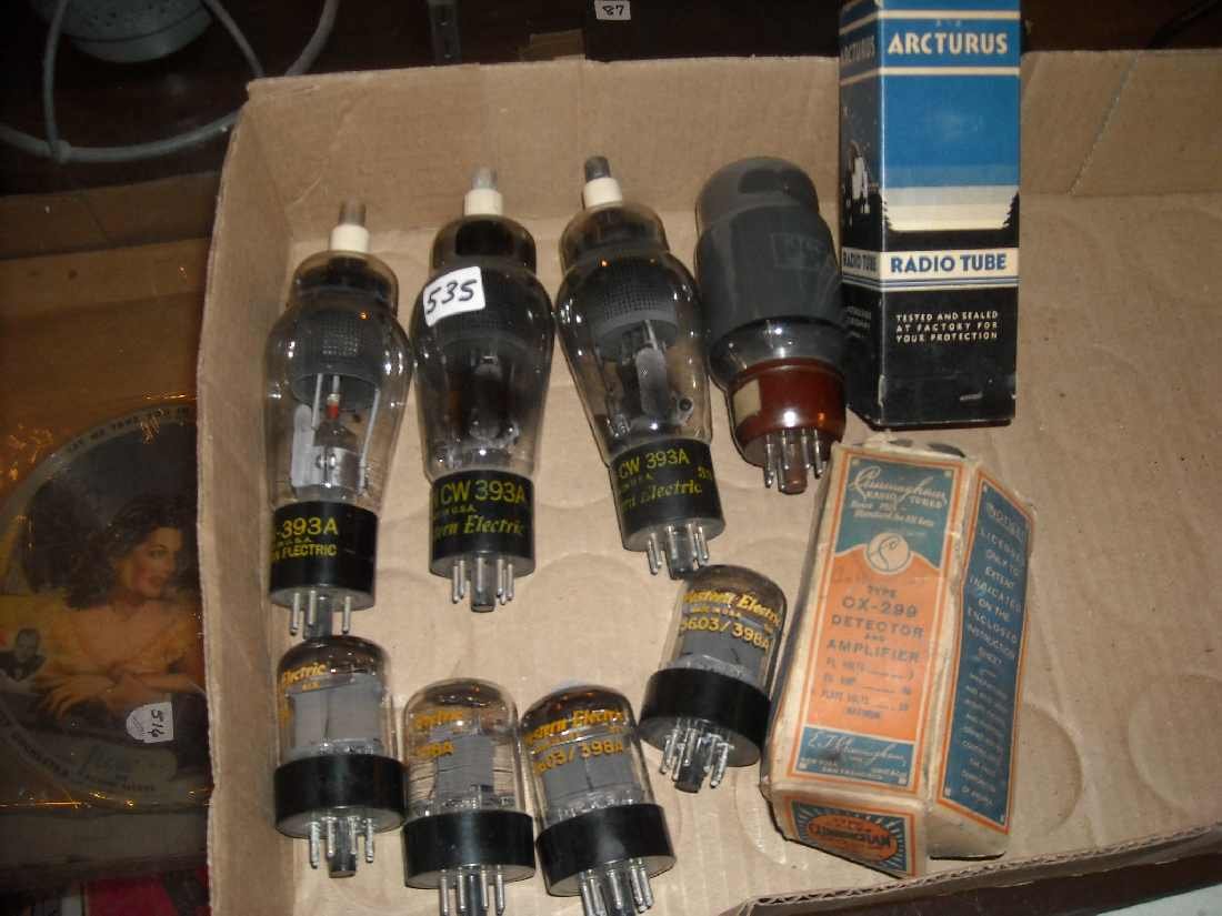 BOX: TUBESS INCL WESTERN ELECTRIC 393A, CUNNINGHAM: BOX: TUBESS INCL WESTERN ELECTRIC 393A, CUNNINGHAM 299, WESTERN ELECTRIC 398A & KT66