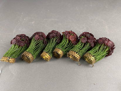 Rare Victorian Floral beaded Light Covers: 6 piece.