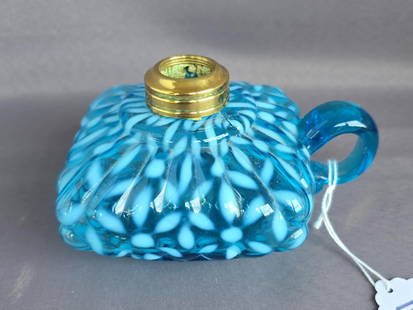 Blue snowflake finger lamp: Blue lamp base 1890s 5" x 3" Low Estimate: 50.00High Estimate: 100.00