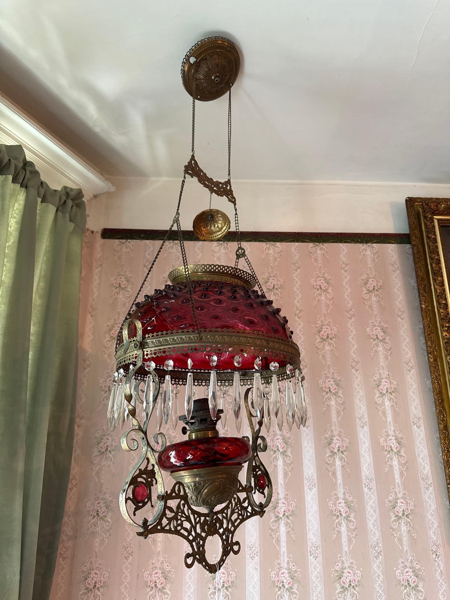 Cranberry Red hanging parlor lamp (1 of 9)